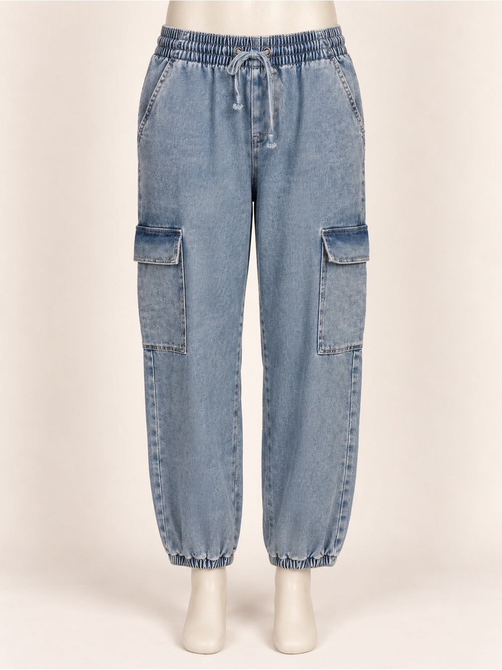 Vanilla Star Plus Size 1X Light Wash Denim Cargo Jogger Jeans Elastic Waist
